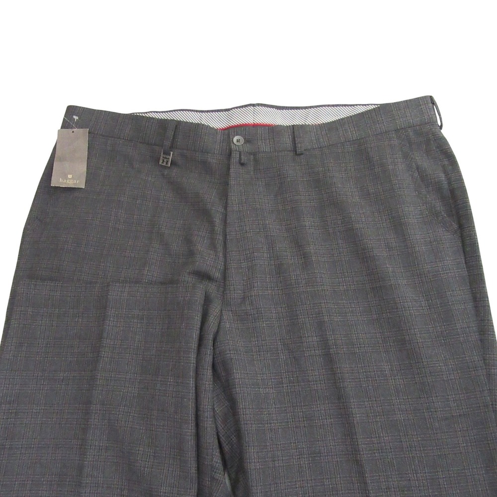 Haggar‎ Mens Dress Pants 42 x 32  Charcoal Gray Plaid Straight Fit Easy Care